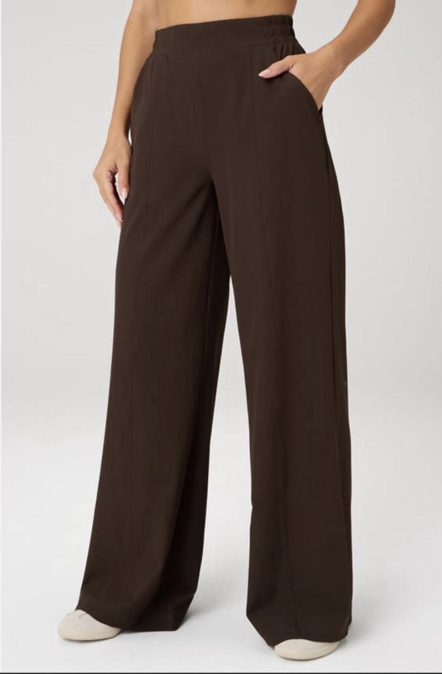 Fabletics Downtown Wide Leg Pants Chocolate Brown Relaxed Medium